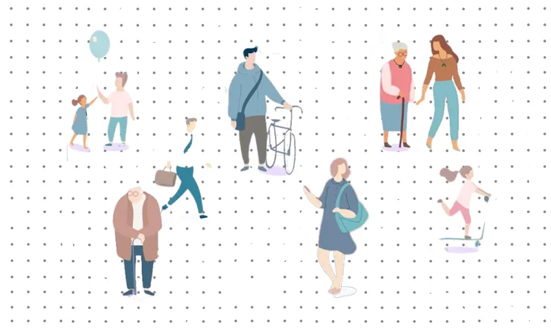 A drawing of multiple people.