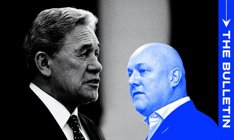 Winston Peters in black and white on the left, Christopher Luxon in blue on the right