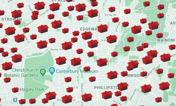 map of christchurch covered in houses