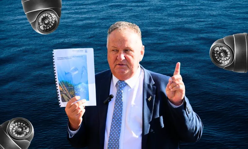 Shane Jones holding the proposed reformed Fisheries Act 1996.