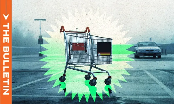 A supermarket trolley on a glowing backdrop