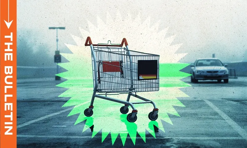 A supermarket trolley on a glowing backdrop