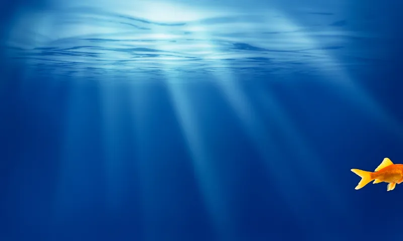 a small orange goldfish swims out of frame on the run, light shines through the surface of the water above