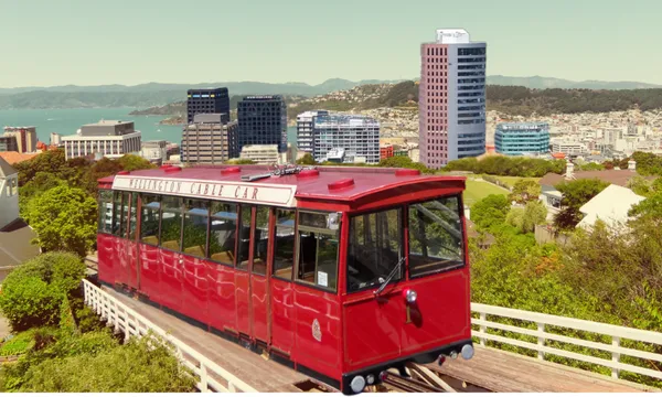 The view of Wellington from the Cable car with buildings behind it. Everything has been enlarged.