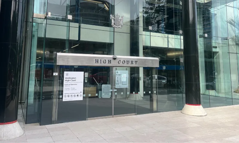 The Wellington High Court building from the front entrance.