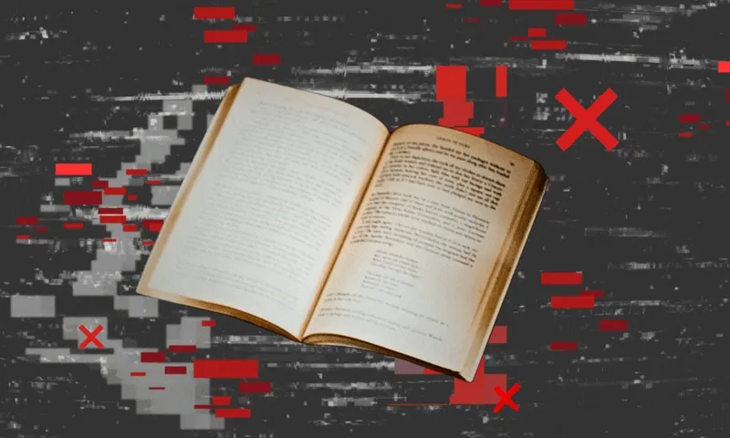 An image of a book on a background of matrix-like coding.