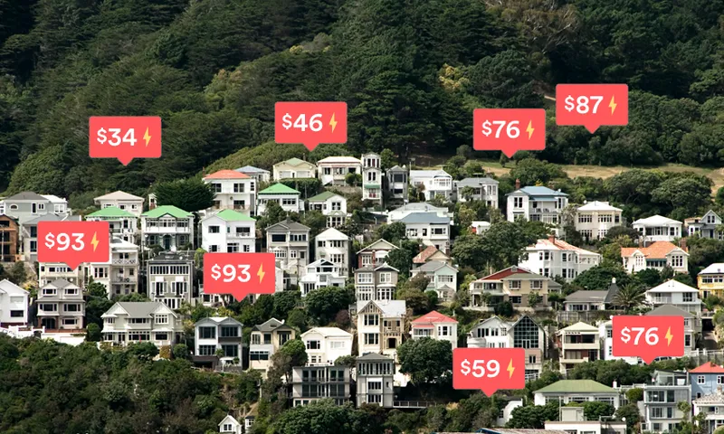 a collection of housing with price tags