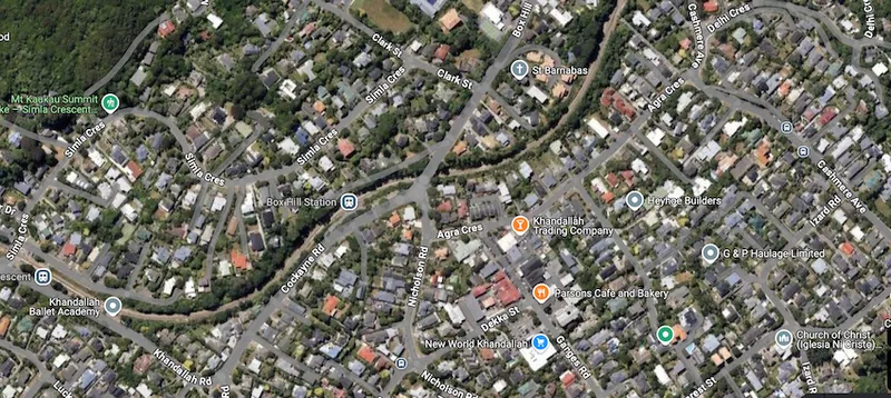 a screenshot of googlemaps showing streets like Agra, Shimla Crescent, Ganges Road in Khandallah, Wellington