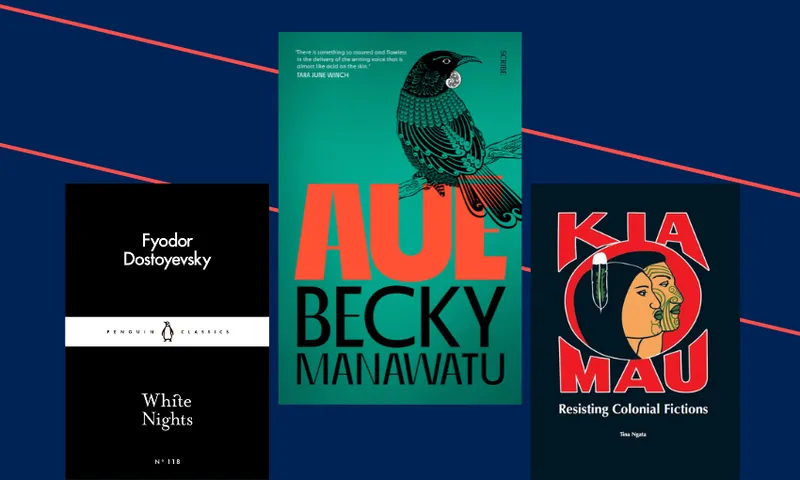 Three book covers with a dark background.