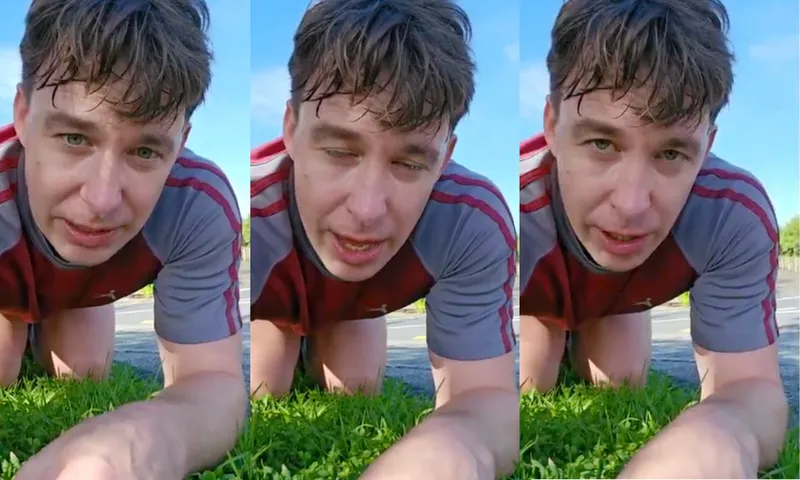 Three images showing the same man in a t-shirt looking pained after a run