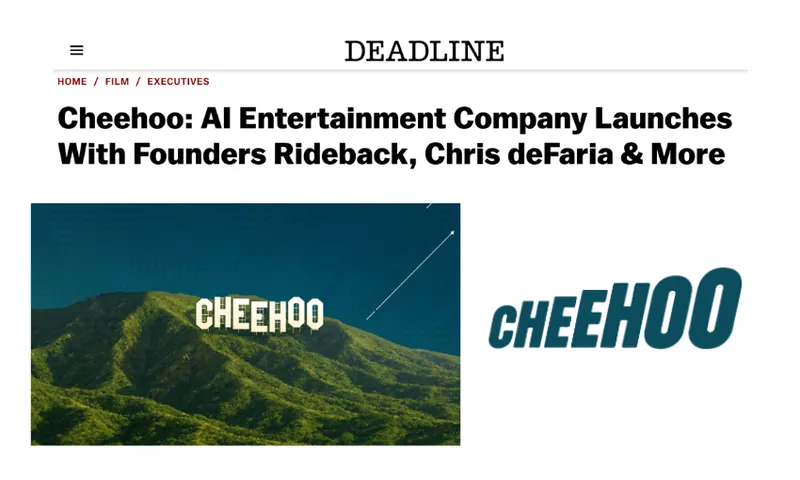 A headline announcing the launch of Cheehoo and an image of Cheehoo replacing the Hollywood sign