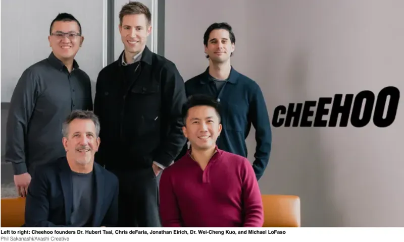 The five founders of Cheehoo pose for a portrait. They do not look Samoan or Pasifika