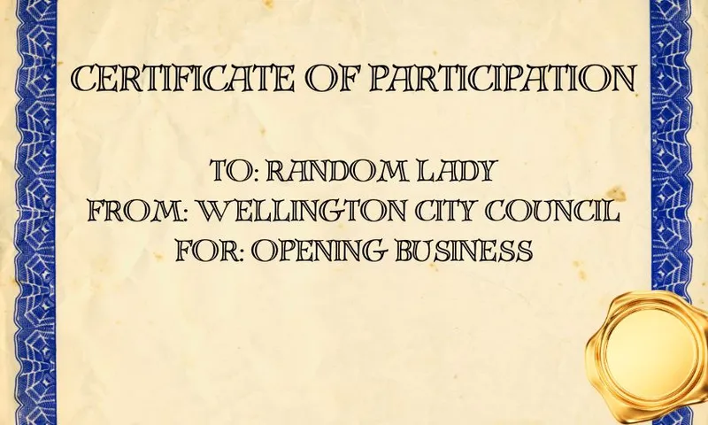 A faux participation certificate from Wellington City Council.