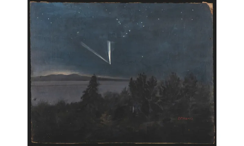 An oil painting of a comet in a dark night.