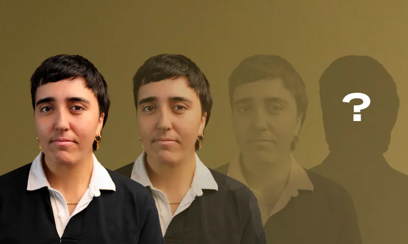 Spinoff editor Madeleine Chapman's headshot in full colour on the left then progressively disappearing across the image until it is a silhouette with a question mark over it