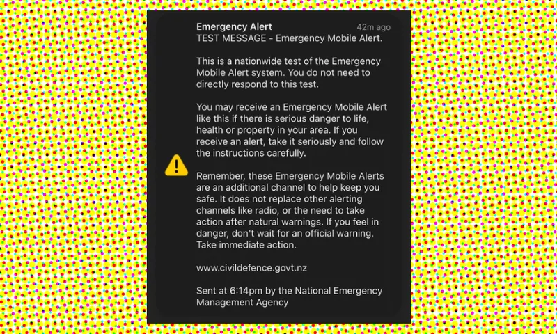 an emergency alert phone notification on a yellow spotty background