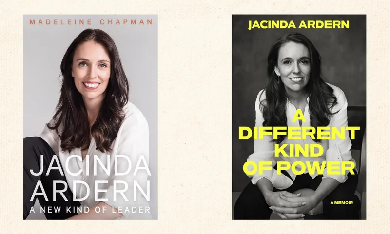 two book covers showing Jacinda Ardern on the front, one a biography and the other her recent memoir