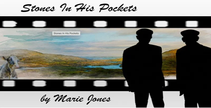 graphic of two male silouettes standing front of a pastoral scene