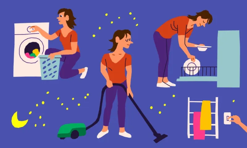 illustration of gabi putting on applicances