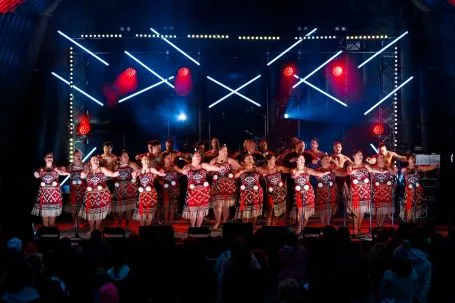 Kapa haka group with neon lights