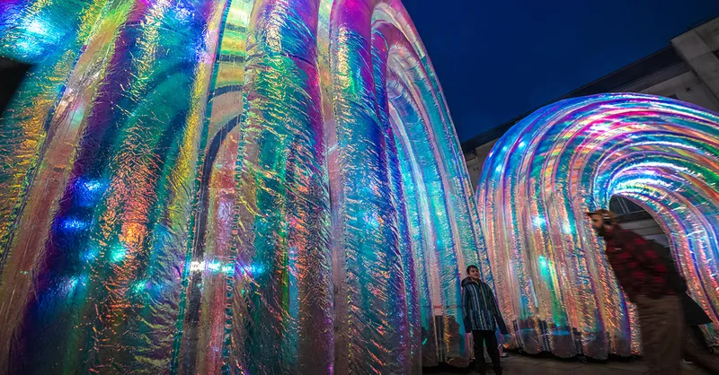 photo of big inflatable shiny rainbows