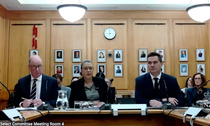 Oranga Tamariki chief executive Andrew Bridgman, Children's minister Karen Chhour and boot camp pilot lead Iain Chapman answer questions in Room 4.