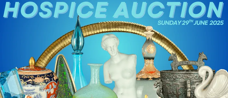 HospiceShop Antiques & Collectibles Auction Expect everything from an 18kt gold necklace and Victorian brooches to a cannon ball, a scrimshaw-carved skull (yes, really!), and stunning ceramics, folk art, books, vintage toys and more.