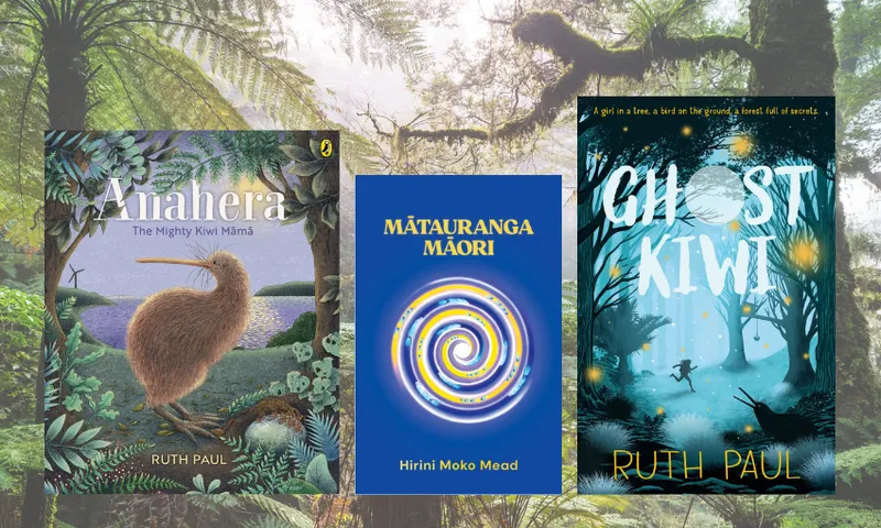 Three book covers with a forest background.