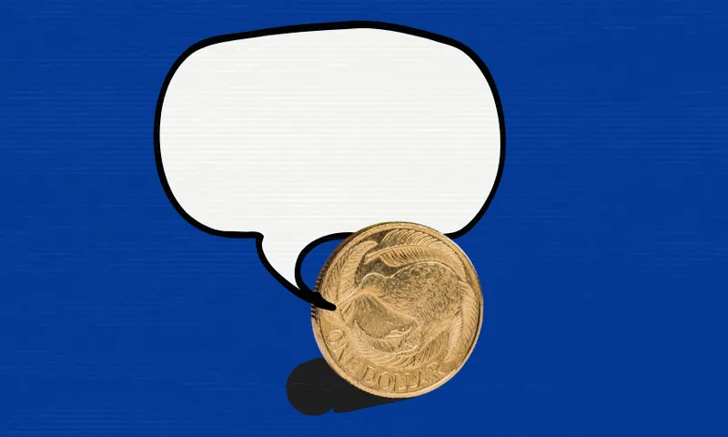 a new zealand gold coin with an empty speech bubble coming from the kiwi's beak