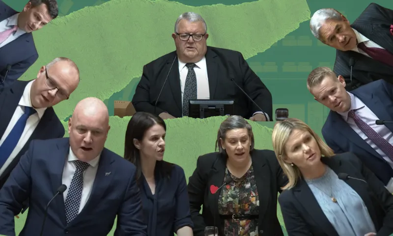 A group of politicians on a green background