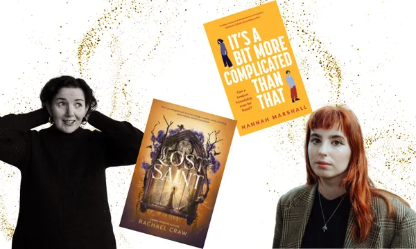 A photograph of Rachael Craw and a photo of Hannah Marshall with their book covers between them.