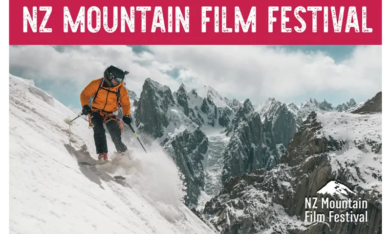 Mountain film festival poster showing someone skiing.
