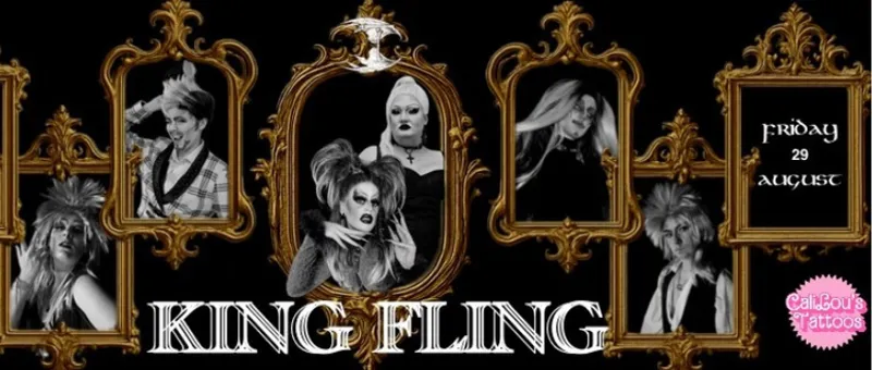 A promotional image for a drag king show showing images of drag kings in black and white.