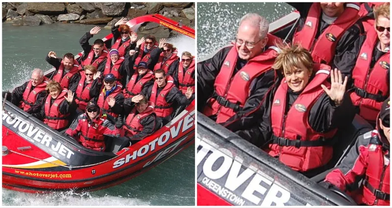 A two panel image with a wide shot of Kiri Te Kanawa's shotover on the left, and a close up of her waving on the right.