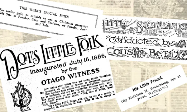 A collage of newspaper clippings of children's book pages.