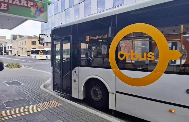 The #18 bus parked on Great King Street in Dunedin