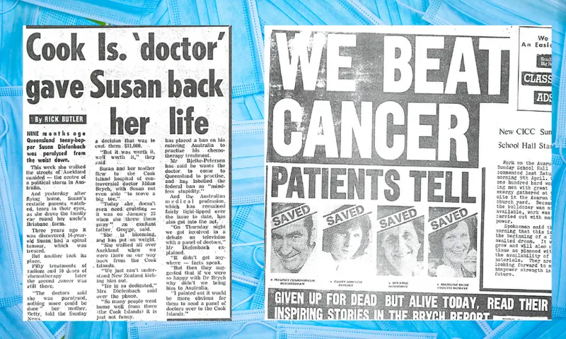 headlines from old newspapers proclaiming miracle cures and "we beat cancer"