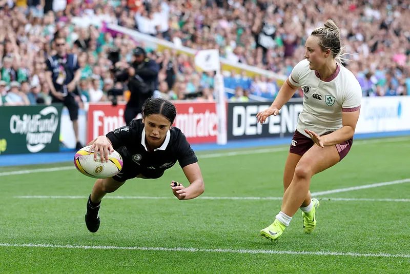 Braxton Sorensen-McGee scores during the Black Ferns' third-round match against Ireland (Photo: David Rogers/Getty Images)