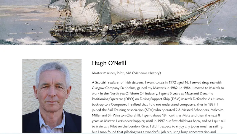 a screenshot showing an illustration of an old timey sailboat and an old pakeha man (consistent theme) with a long about caption involving techncalities of different types of boats