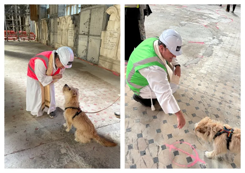 Two composite images of Maggie meeting the Reverend and the Chaplain