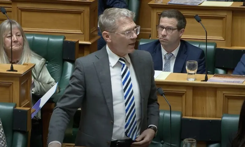 Paul Goldsmith stands behind his bench to speak in the debating chamber.