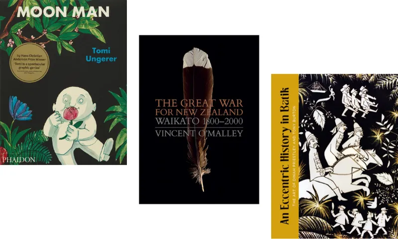 Three book covers descending.