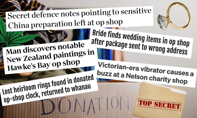 A photo of a donations box with a flurry of headlines on top of it