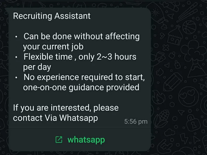 Spam employment messages on whatsapp