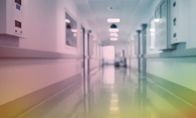 A hospital corridor with a rainbow tint overlay.