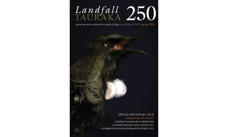 The cover of Landfall 250 which shows a photo of a huia.