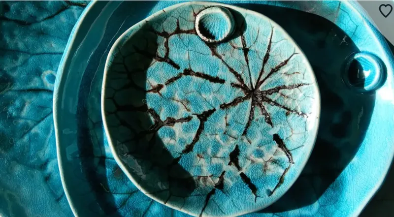 A close of up bright aquamarine ceramics.