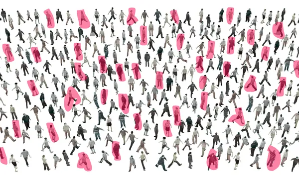 a graphic showing many people walking in a crowd. approximately one in 10 is highlighted in pink