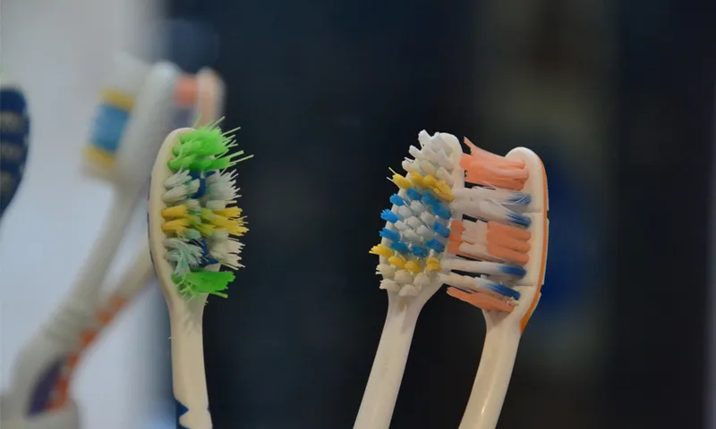 chewed up old tooth brushes