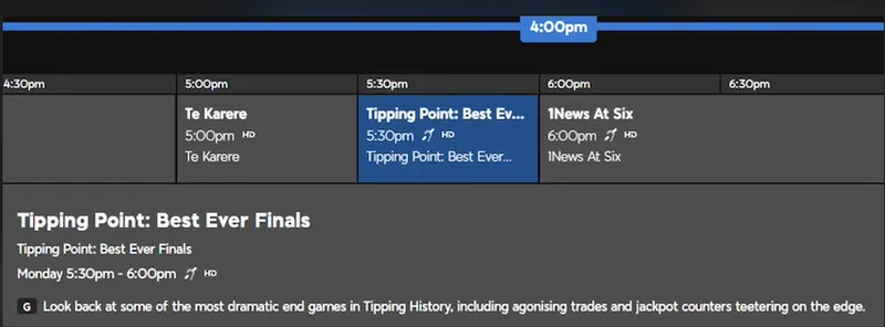 A screengrab of a TV schedule